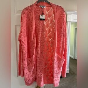 Michelle Mae Coral Open Knit Cardigan
